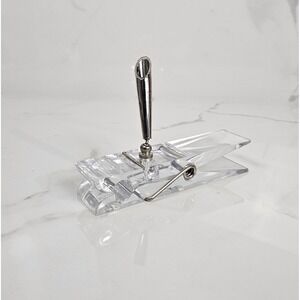 Vintage Clear Acrylic Oversized Clothespin Desk Clip Paperweight with Pen Holder